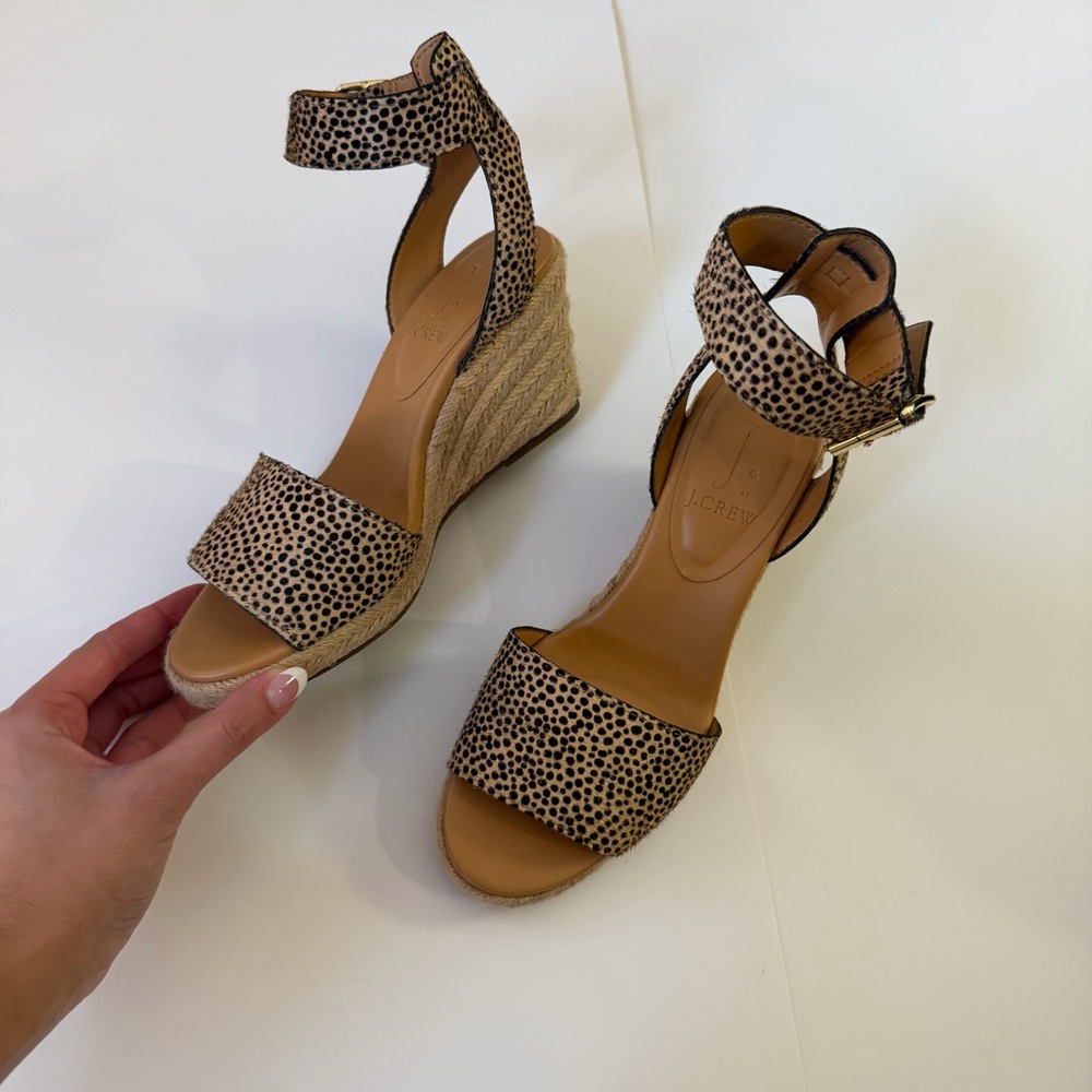 J. Crew Tan and Black Wedge Sandals